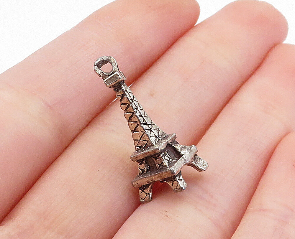 925 Sterling Silver  Vintage Petite Dark Tone Eiffel Tower Pendant  PT4902