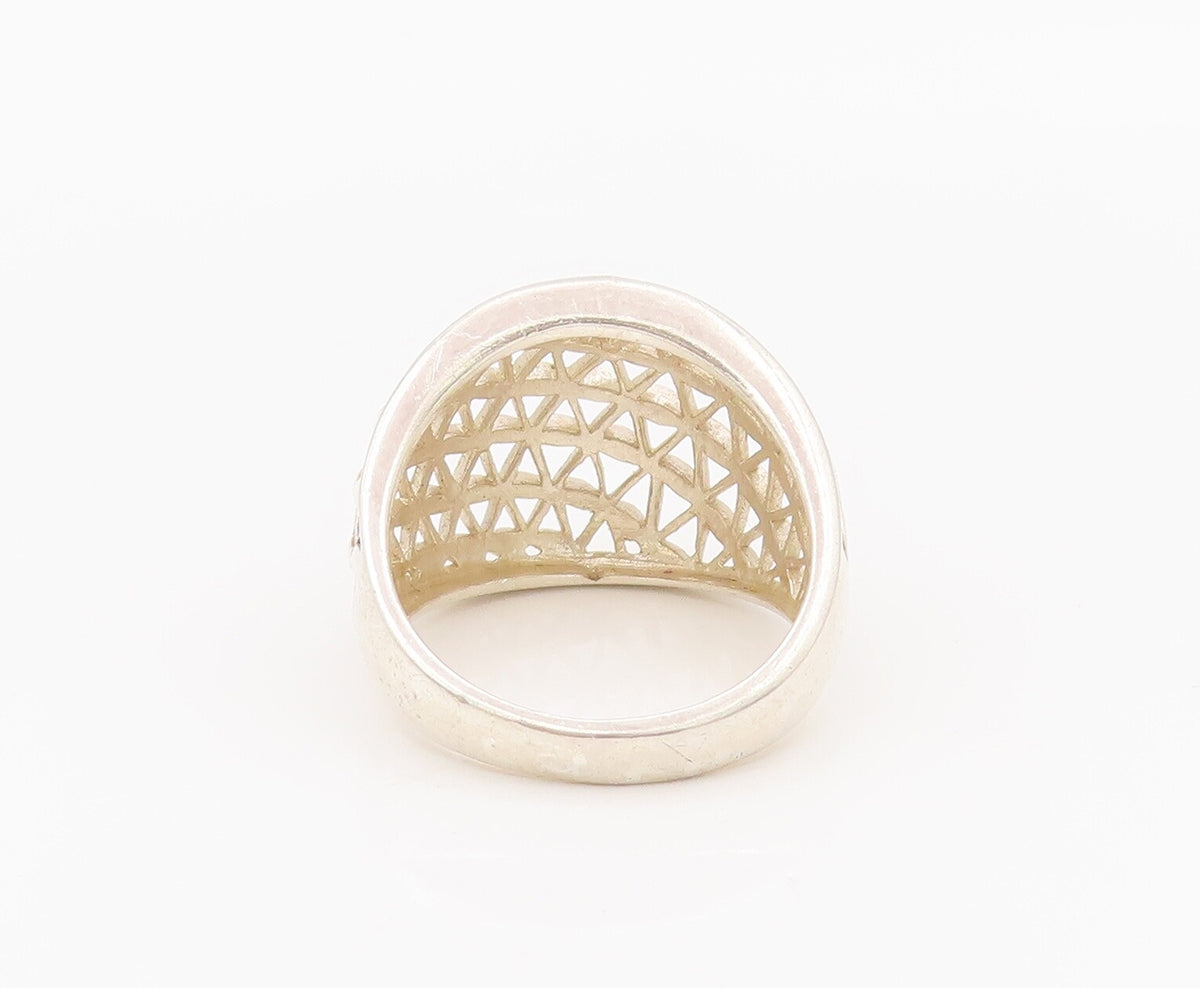 925 Sterling Silver Vintage Ring Floral Effect Cutout Domed Net  Sz 9.5  RG28153