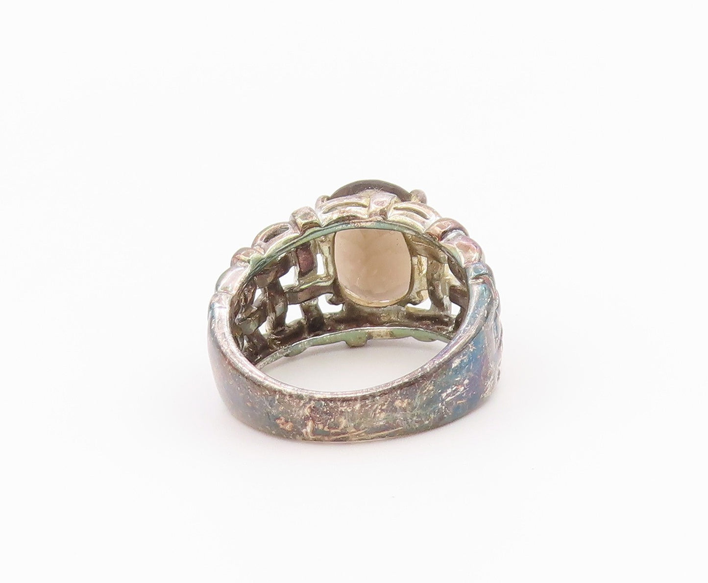 925 Sterling Silver Vintage Ring Smoky Quartz Basket Weave Band  Sz 8  RG36557