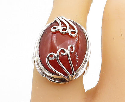 925 Sterling Silver  Cabochon Cut Carnelian Swirl Cocktail Ring Sz 7  RG7797