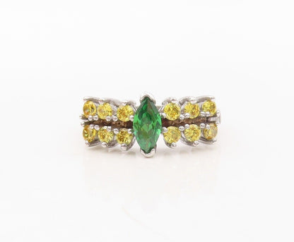 925 Sterling Silver Vintage Ring Split Citrine Band & Green Topaz  Sz 8  RG30223