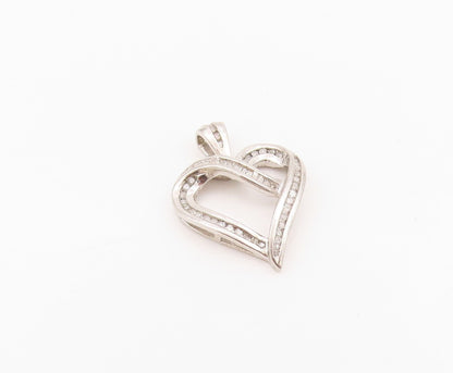925 Sterling Silver Vintage Pendant Designer Diamonds Inlay Cutout Heart PT24306