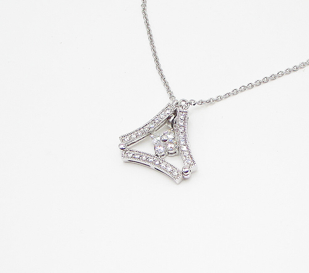 925 Sterling Silver  Cubic Zirconia Floral Double Wear Chain Necklace  PT2462