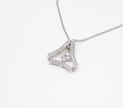 925 Sterling Silver  Cubic Zirconia Floral Double Wear Chain Necklace  PT2462