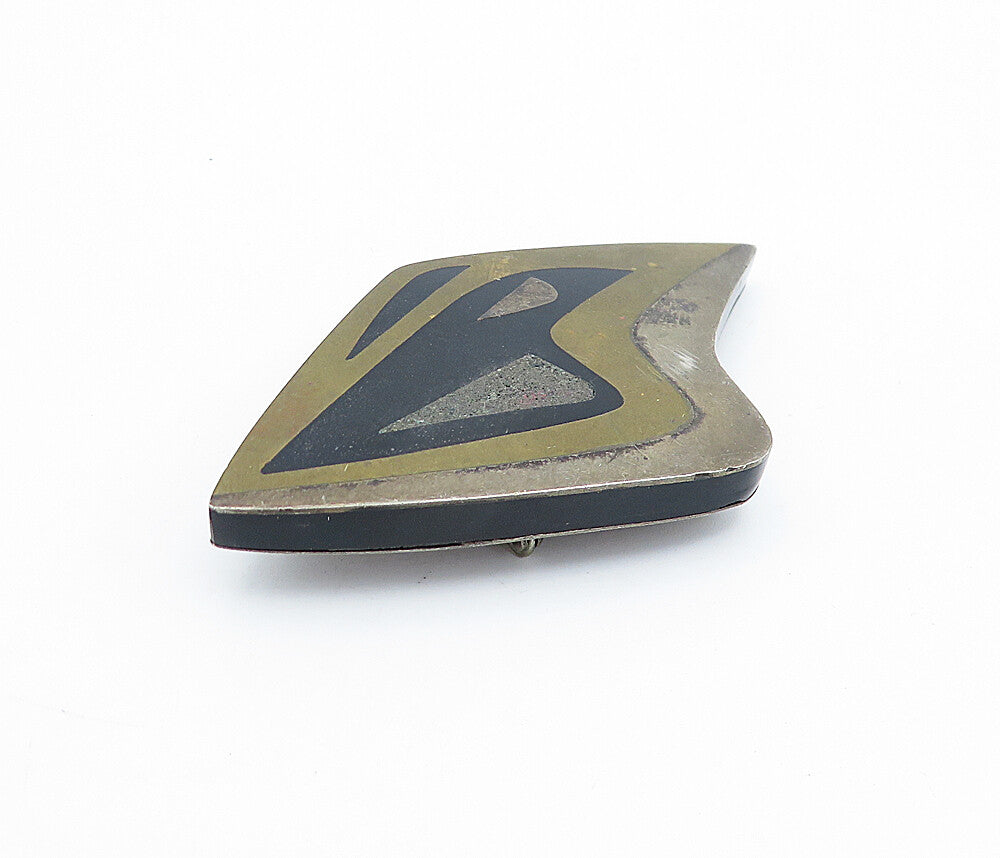 MEXICO 925 Sterling Silver  Vintage Jasper Enamel Pattern Brooch Pin  BP1342