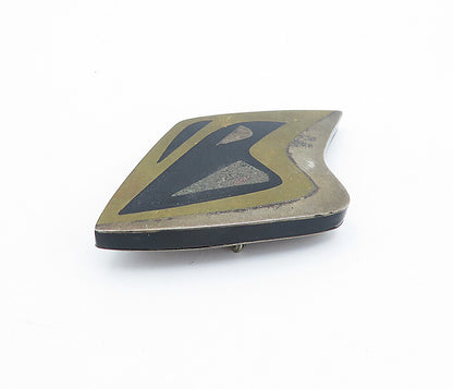 MEXICO 925 Sterling Silver  Vintage Jasper Enamel Pattern Brooch Pin  BP1342