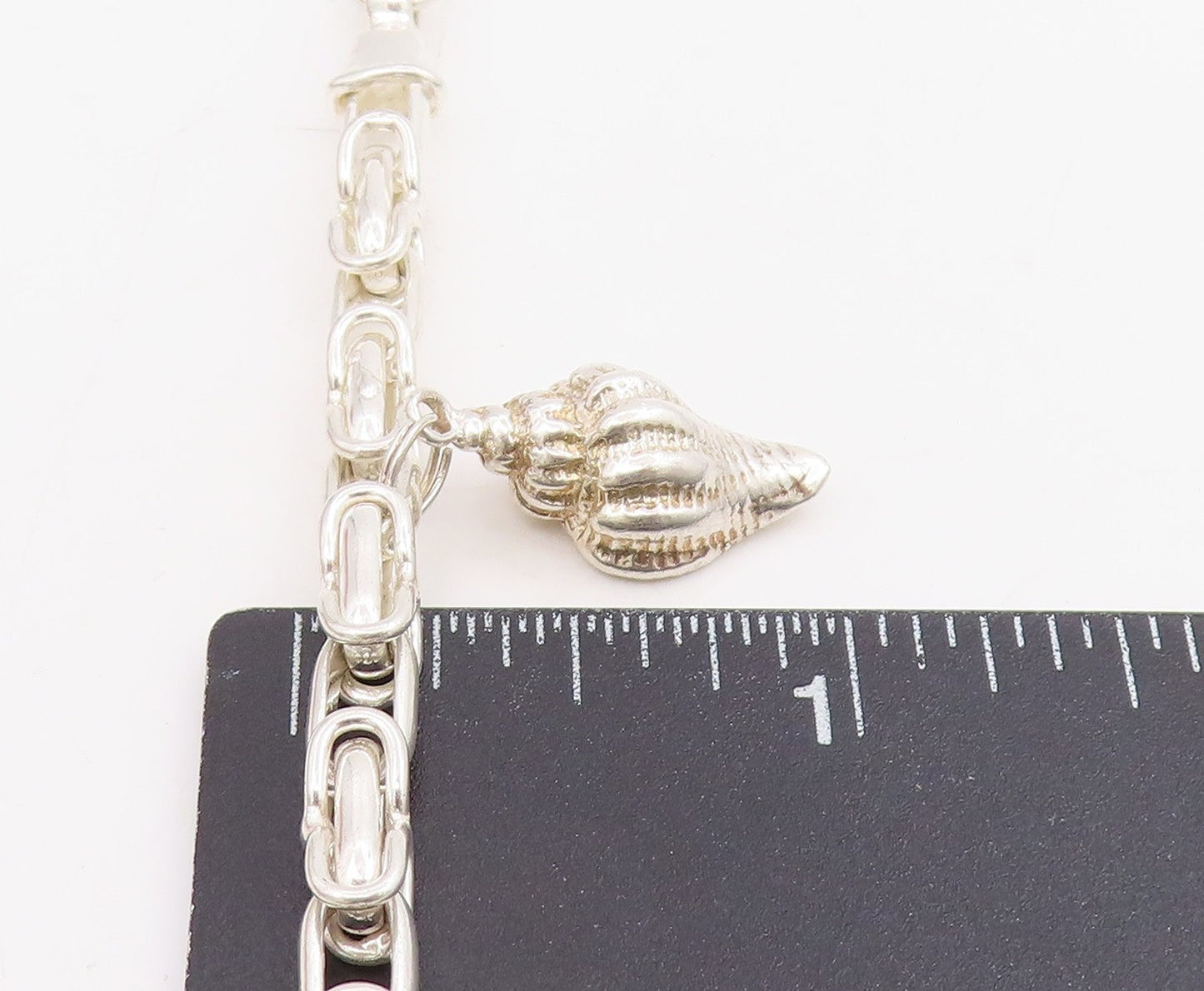 925 Sterling Silver Vintage Bracelet Modernist Chain With Conch Shell  BT11721