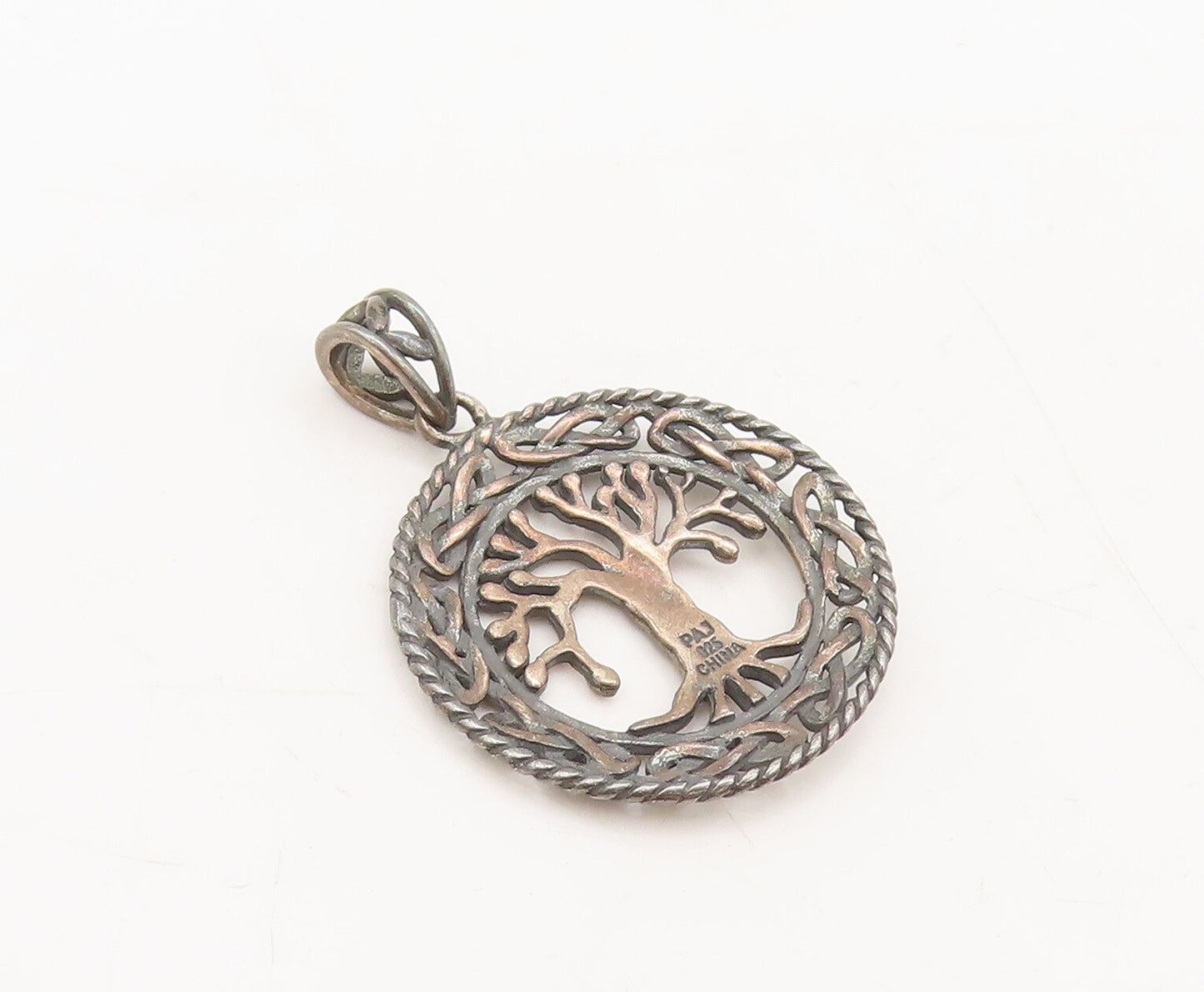 925 Sterling Silver Vintage Pendant Knotted Roots Frame Tree Of Life  PT22594