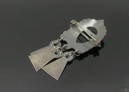 925 Sterling Silver  Vintage Dark Tone Etched Dangling Brooch Pin  BP8047