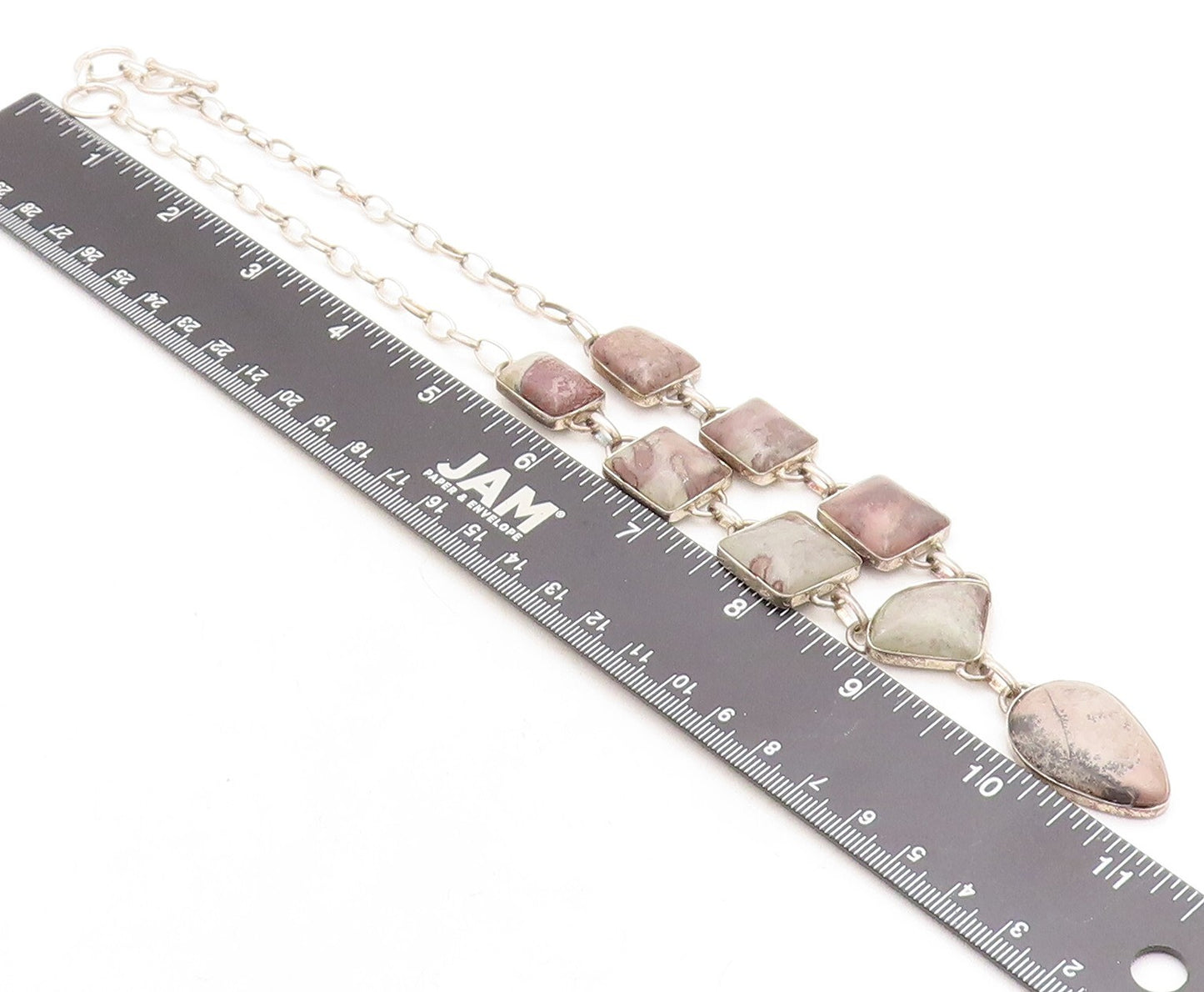 925 Sterling Silver  Vintage Spotted Jasper Multi Shape Chain Necklace  NE1706