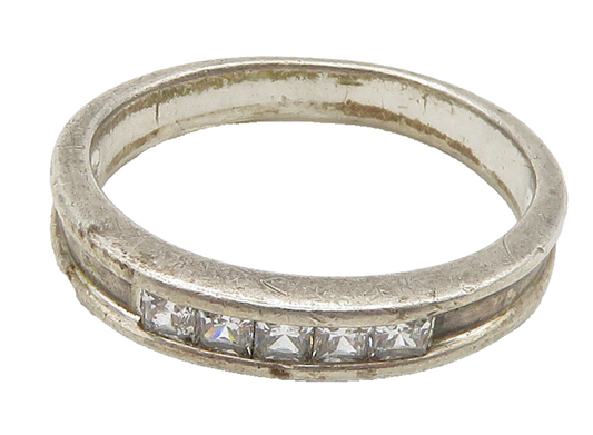 925 Sterling Silver  Vintage Cubic Zirconia Large Band Ring Sz 10.5  RG16176