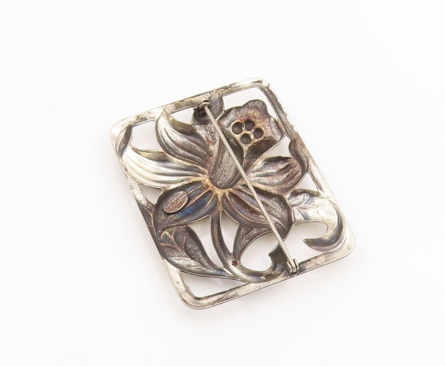 925 Sterling Silver Vintage Brooch DANECRAFT Daffodil Floral Frame Pin  BP11954
