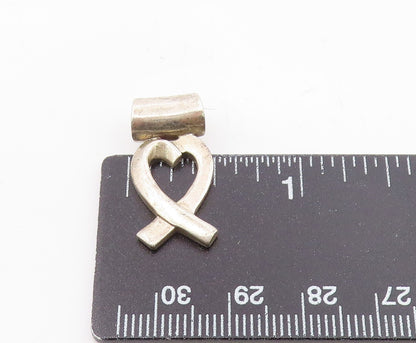 925 Sterling Silver  Vintage Smooth Love Heart Ribbon Slide Pendant  PT18016
