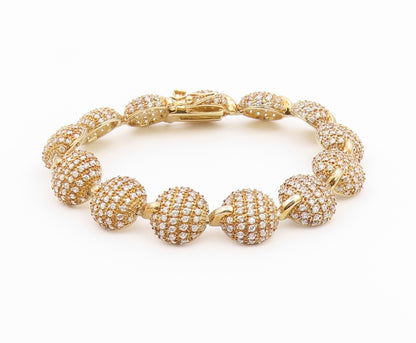 925 Sterling Silver Vintage Bracelet Gold Plated CZ Pave Circle Link  BT12193