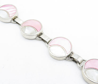 SOUL TOWER 925 Silver  Vintage Inlaid Mother Of Pearl Chain Bracelet  BT1505