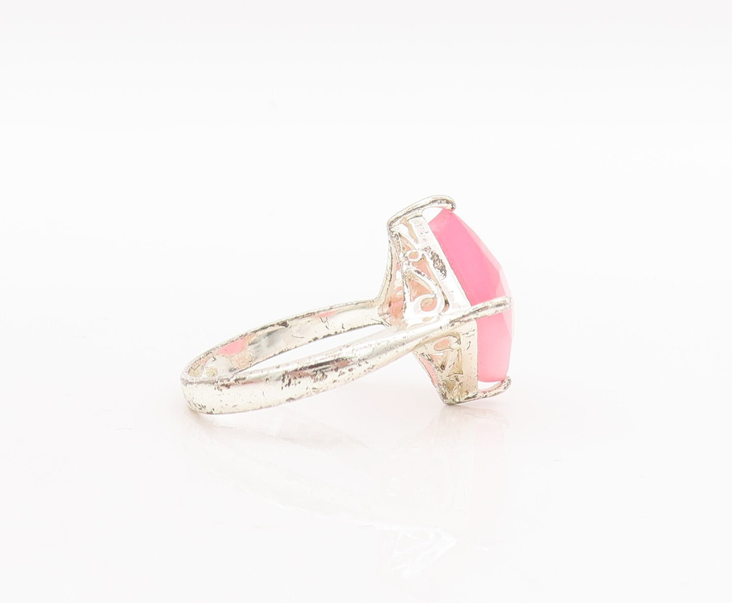 925 Sterling Silver Vintage Ring Square Cut Pink Moonstone  Sz 9.5  RG28983