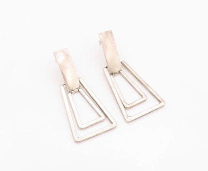 925 Sterling Silver Vintage Earrings MEXICO Trapezoid Rectangle Cut Top  EG13431