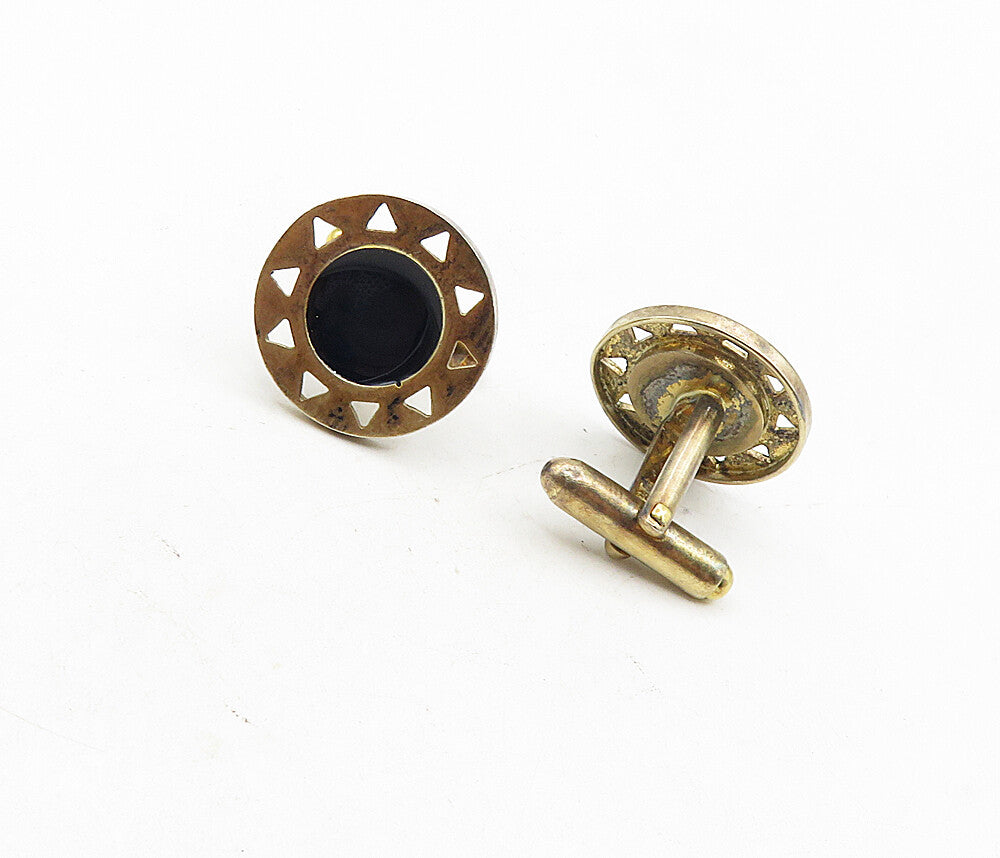 925 Sterling Silver  Vintage Enamel Coated Cutout Sunshine Cuff Links  TR1529