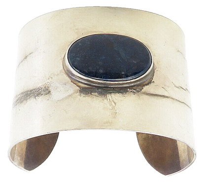925 Sterling Silver  Vintage Sodalite Smooth Shiny Wide Cuff Bracelet  BT3935