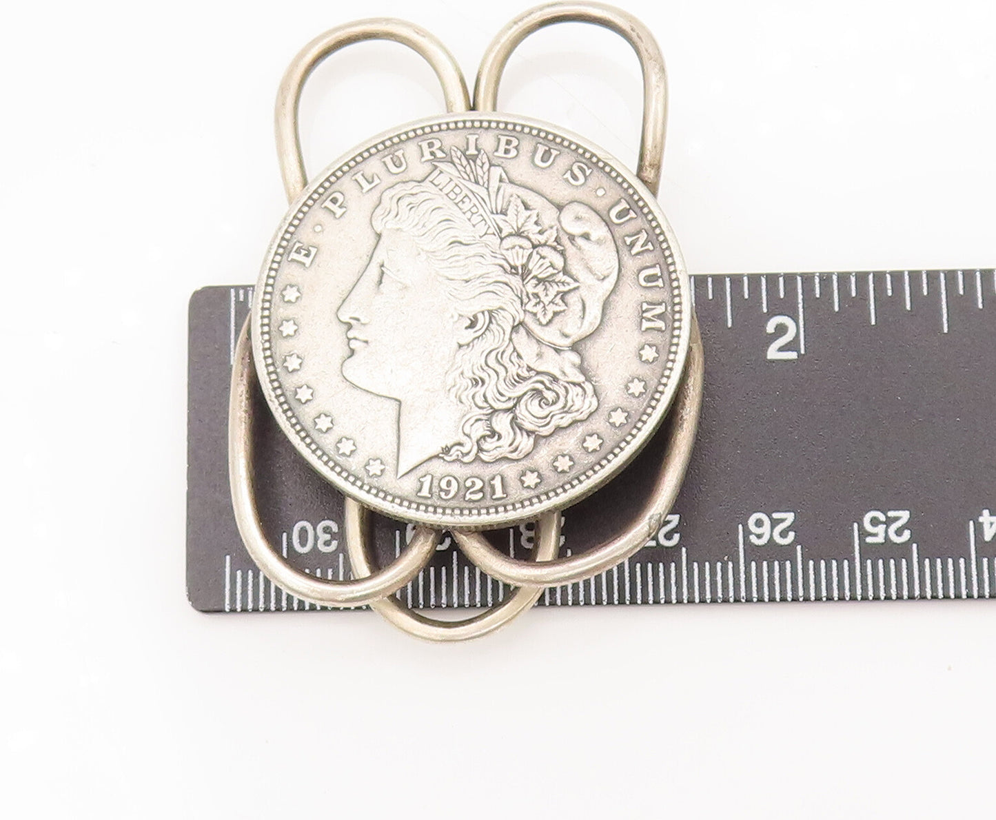 925 Sterling Silver  Vintage Antique Carved Circular Solid Money Clip  TR3582