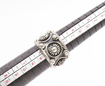 925 Sterling Silver Vintage Ring Beaded Floral Motif Wide Band  Sz 5  RG33769