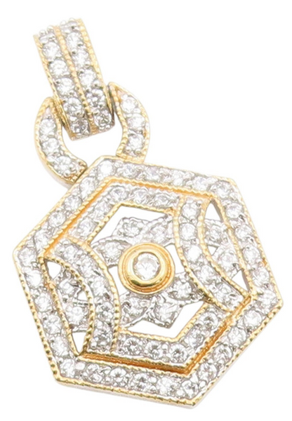925 Sterling Silver Vintage Pendant Sparkling CZ Two Tone Hexagon Charm  PT25488