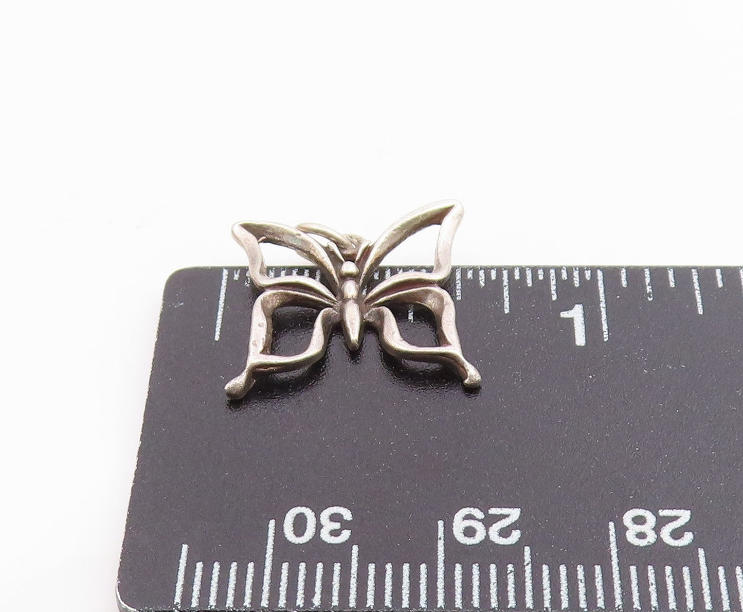 925 Sterling Silver Vintage Shiny Open Butterfly Motif Drop Pendant  PT18021