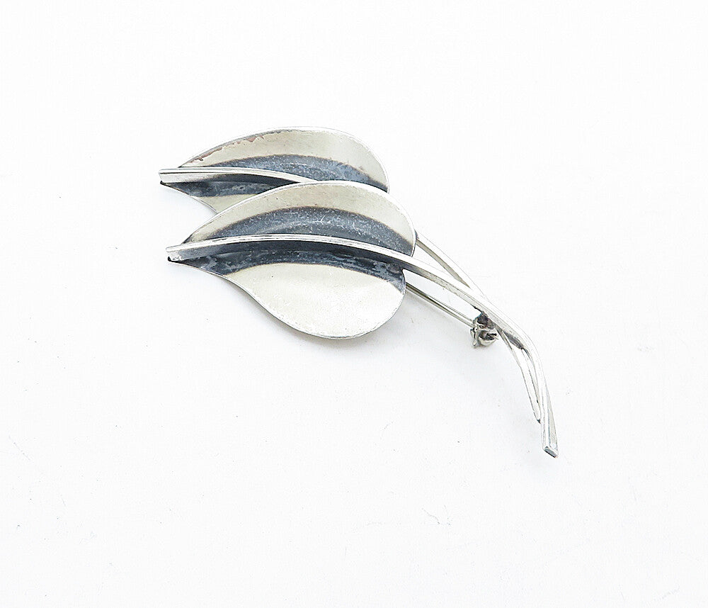 JEWEL ART 925 Sterling Silver  Vintage Oxidized Floral Leaf Brooch Pin  BP1969