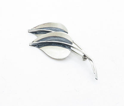 JEWEL ART 925 Sterling Silver  Vintage Oxidized Floral Leaf Brooch Pin  BP1969