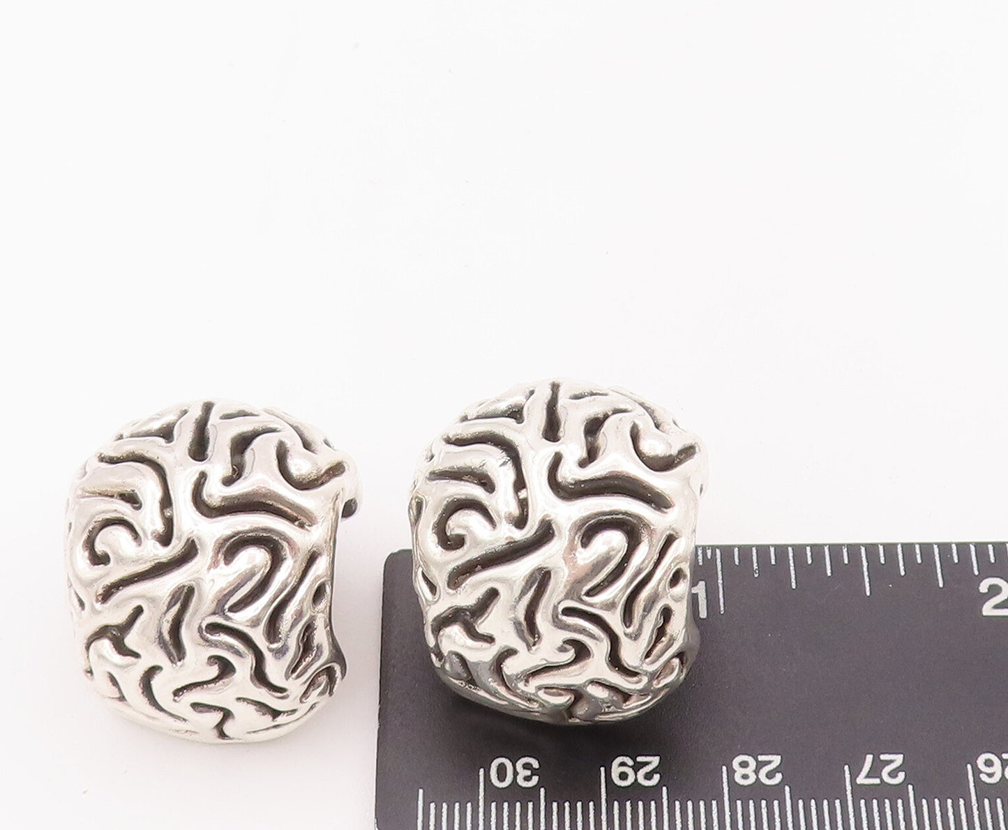 925 Sterling Silver Vintage Earrings ISRAEL Puffed Etched Swirls Hoops  EG12944