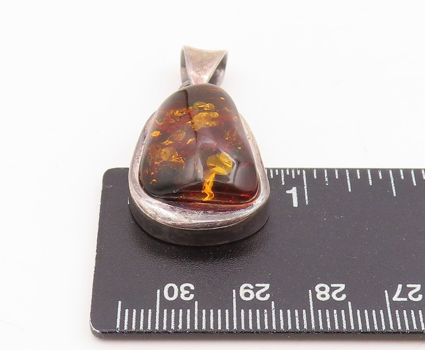 925 Sterling Silver Vintage Pendant POLAND Cabochon Amber Teardrop Charm PT25305