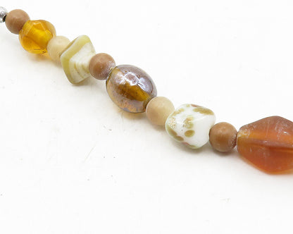925 Silver  Vintage Tiger's Eye Agate & Carnelian Beaded Necklace  NE1886