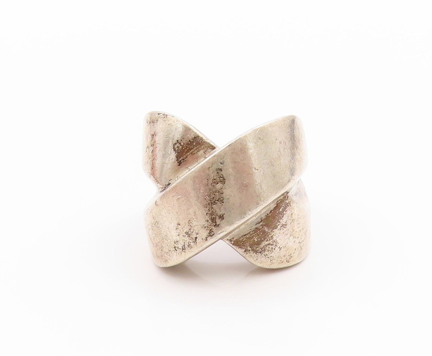 925 Sterling Silver Vintage Ring Solid Criss Crossed X Heavy  Sz 6.5  RG33467