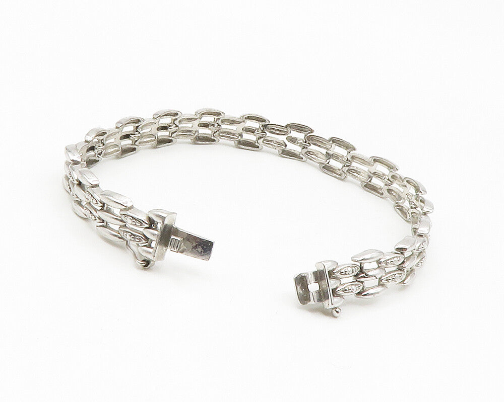 925 Sterling Silver  Genuine Diamond Brick Layer Link Chain Bracelet  BT5314