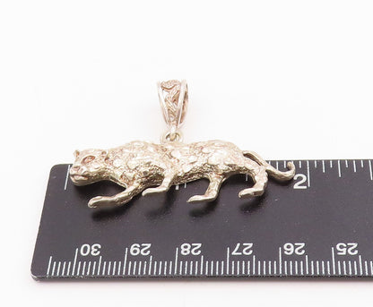 925 Sterling Silver Vintage Pendant Etched Leaping Wild Jaguar Charm  PT25766