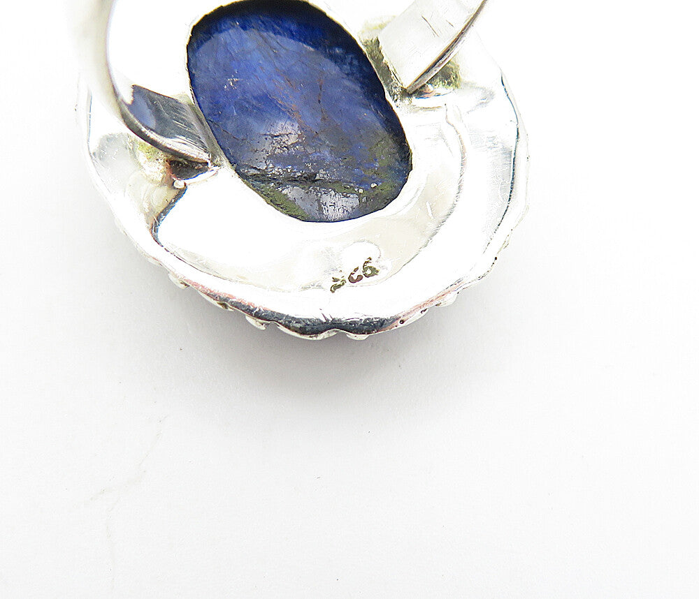 925 Sterling Silver Faceted Sodalite Circle Border Cocktail Ring Sz 6 RG8075