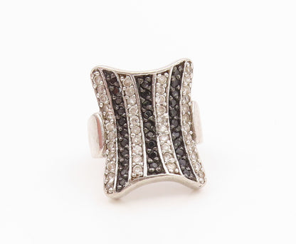 925 Sterling Silver Vintage Ring Classic Black Spinel & CZ Pave  Sz 5  RG35623