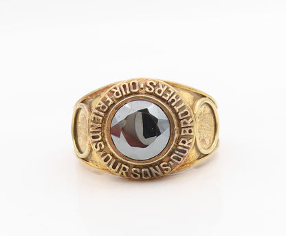 925 Sterling Silver Vintage Ring Gold Plated Hematite Dome Band  Sz 14  RG34222