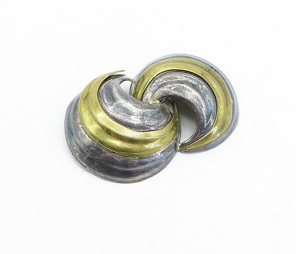 MEXICO 925 Sterling Silver  Vintage Two Tone Swirl Domes Brooch Pin  BP1245