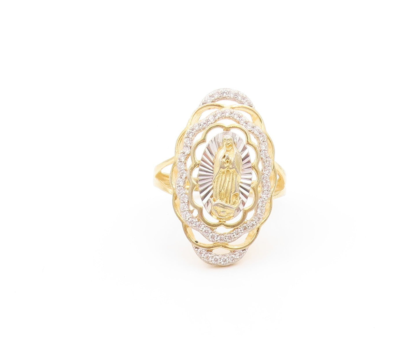 925 Sterling Silver Vintage Ring Gold Plated Religious CZ Jesus  Sz 8  RG32772