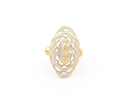 925 Sterling Silver Vintage Ring Gold Plated Religious CZ Jesus  Sz 8  RG32772