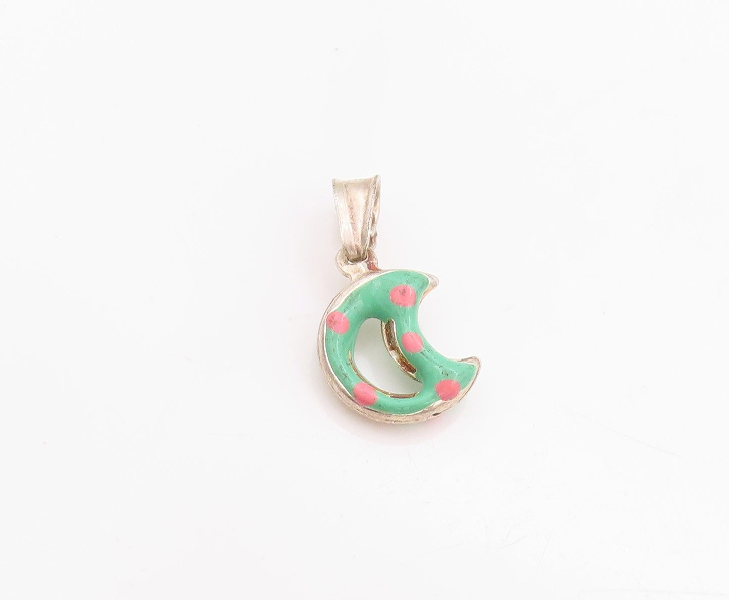 925 Sterling Silver Vintage Pendant Enameled Cutout Half Moon Charm  PT24670