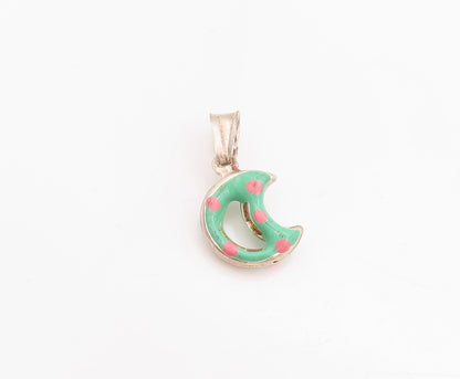 925 Sterling Silver Vintage Pendant Enameled Cutout Half Moon Charm  PT24670