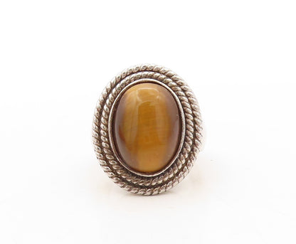 925 Sterling Silver Vintage Ring Tigers Eye Halo Twisted Rope  Sz 7.5  RG31071