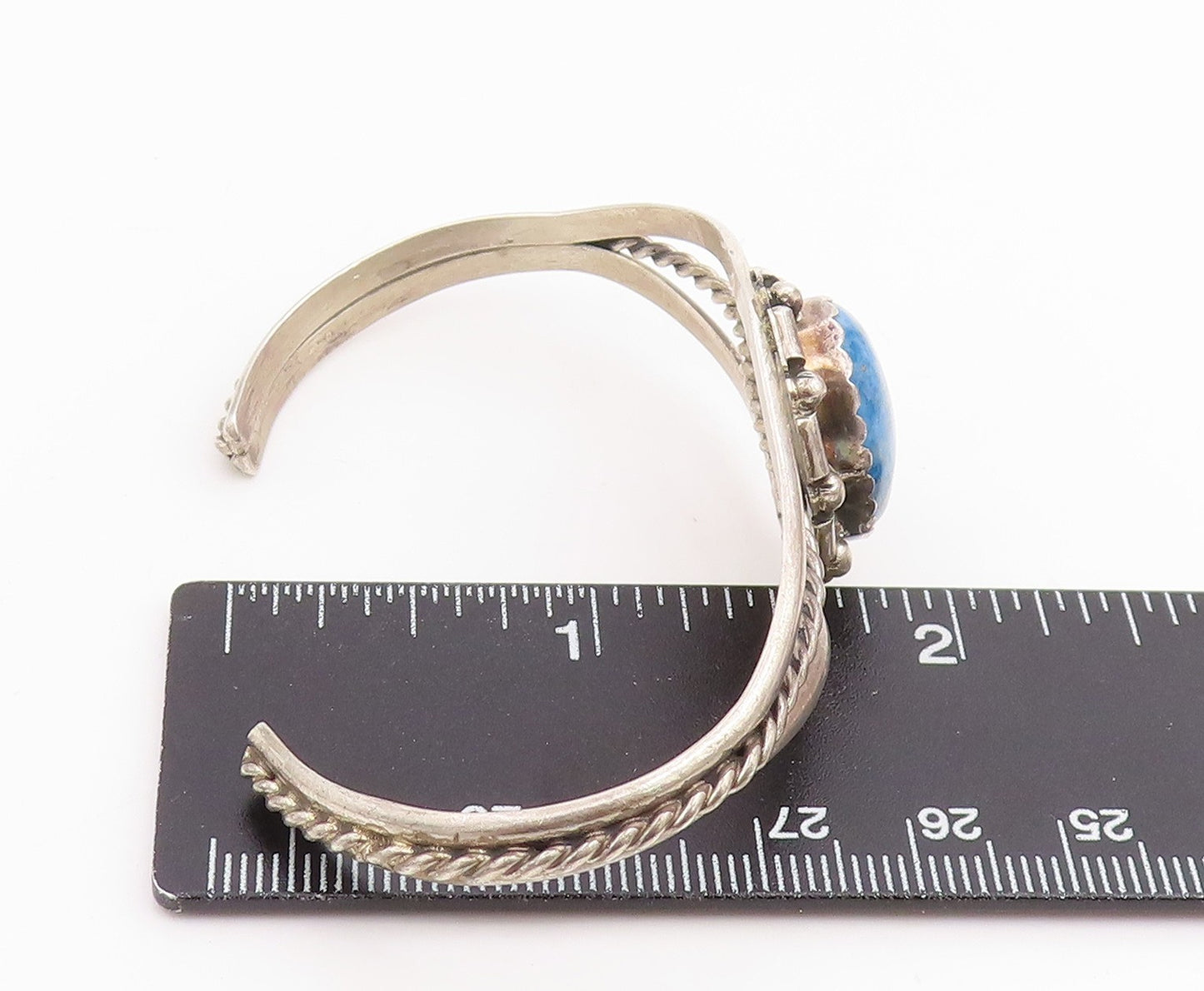 925 Sterling Silver Vintage Bracelet Lapis Lazuli Twisted Wire Cuff  BT11844