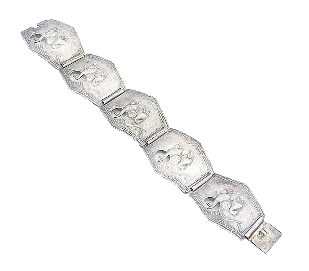 PERU 925 Sterling Silver  Vintage Alpaca Panel Hinge Chain Bracelet  BT3418