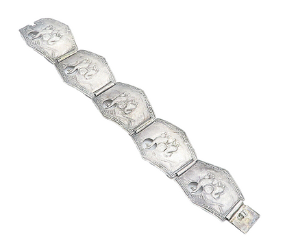 PERU 925 Sterling Silver  Vintage Alpaca Panel Hinge Chain Bracelet  BT3418