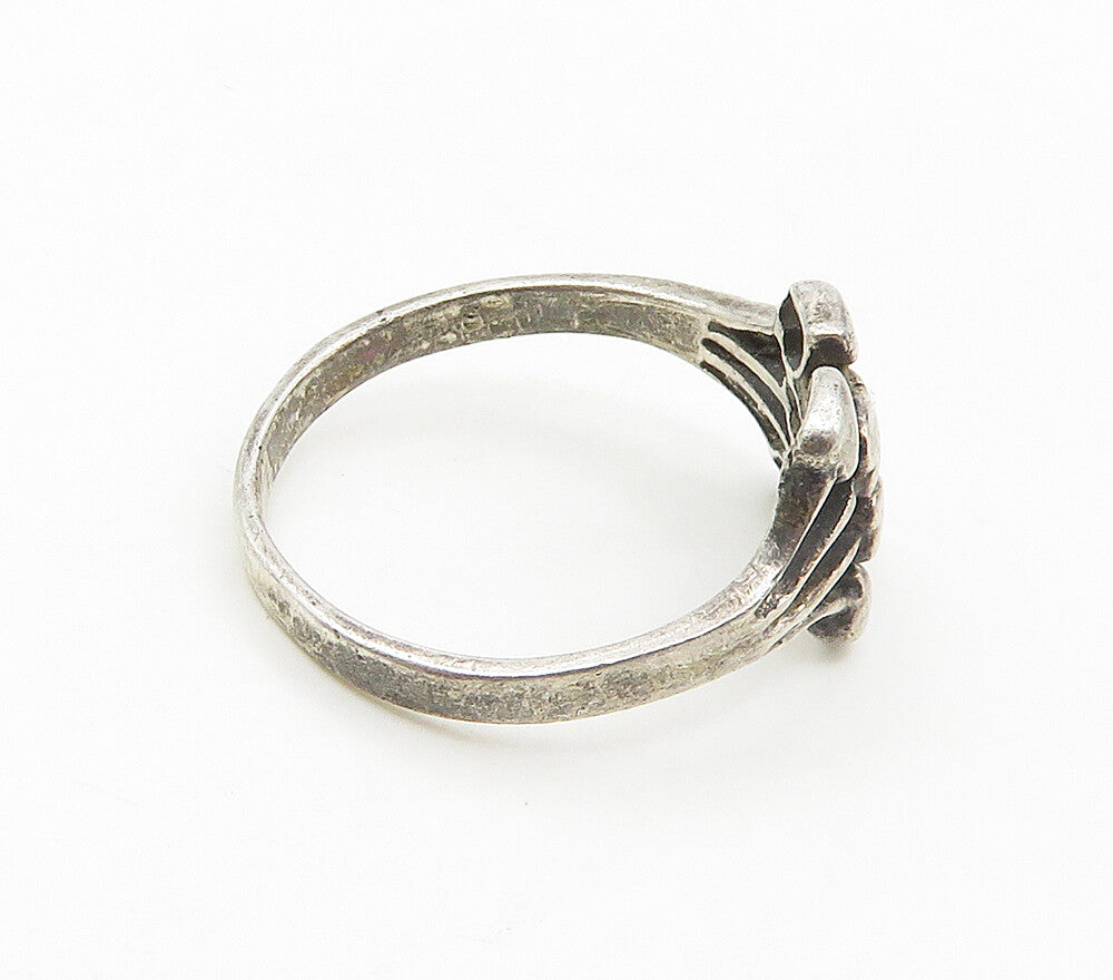 925 Sterling Silver  Vintage Floral Leaves Bypass Band Ring Sz 6.5  RG16897