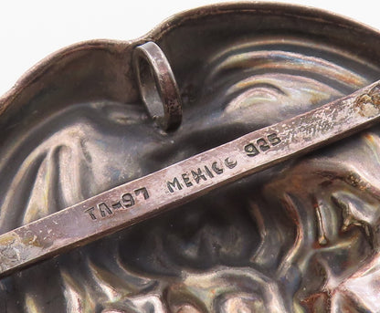 MEXICO 925 Silver  Vintage Oxidized Modernist Woman's Face Brooch Pin  BP4795