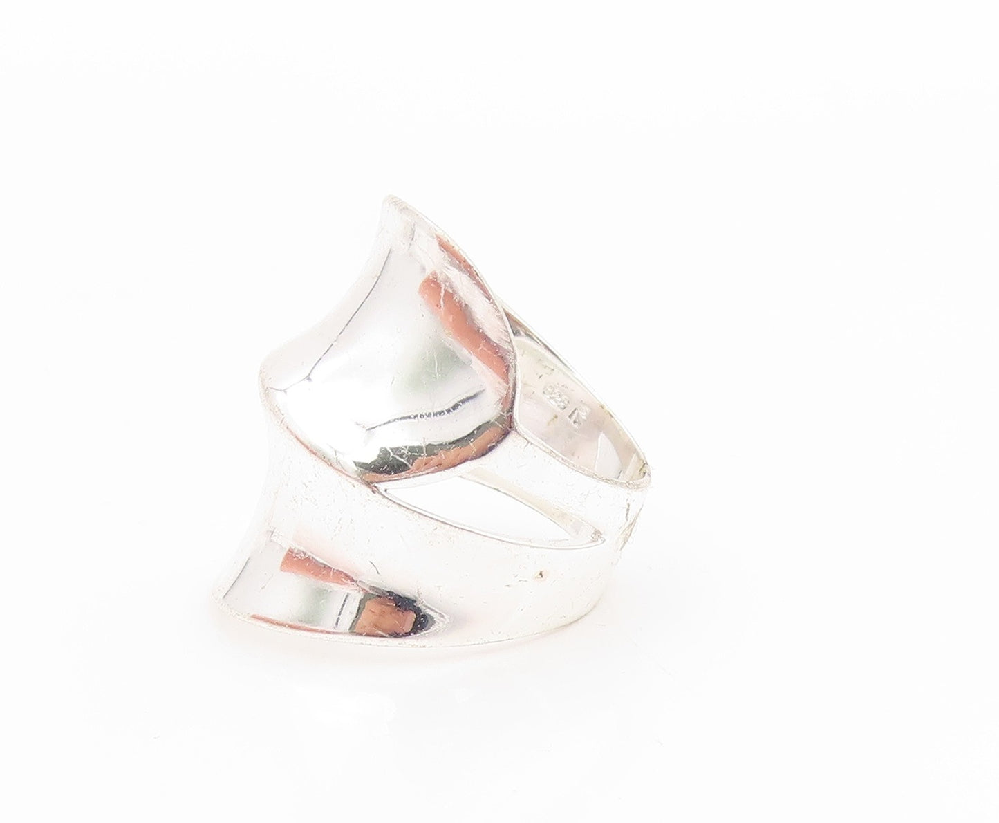 925 Sterling Silver Vintage Ring Minimalist Wide Bypass Band  Sz 7.5  RG35592